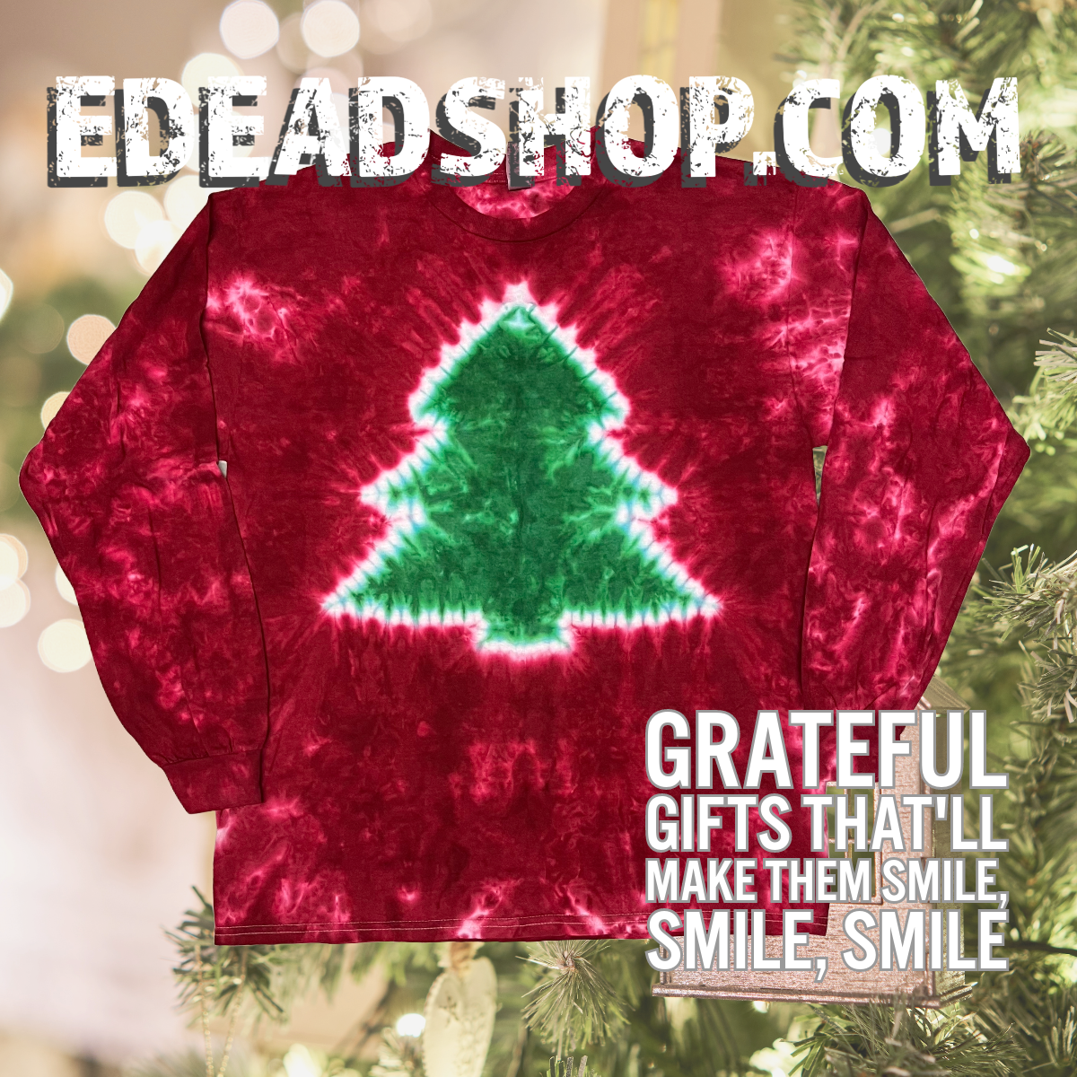 Green Tree on Red Long Sleeve Tie Dye