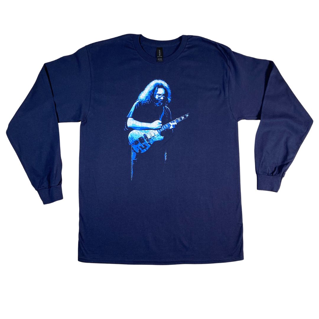 Jerry Garcia 1978 on Navy Long Sleeve t-shirt
