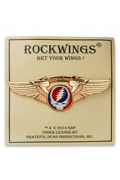 Grateful Dead Steal Your Face Large Pilot Pin Gold Plated Rockwings - eDeadShop