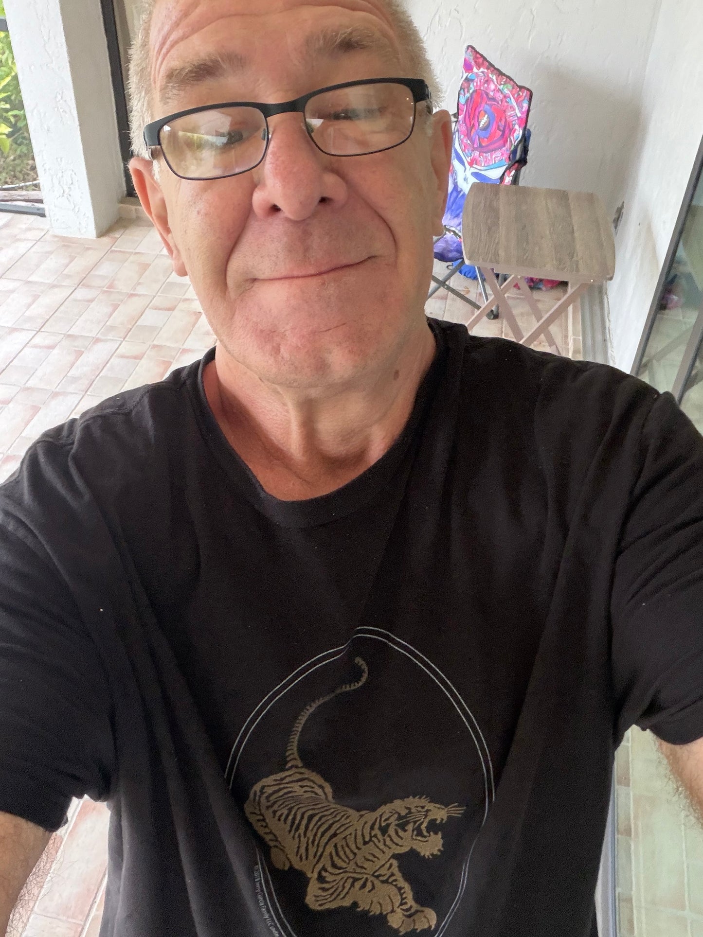 Jerry Garcia Tiger-Guitar shirt. Gold ink on Black