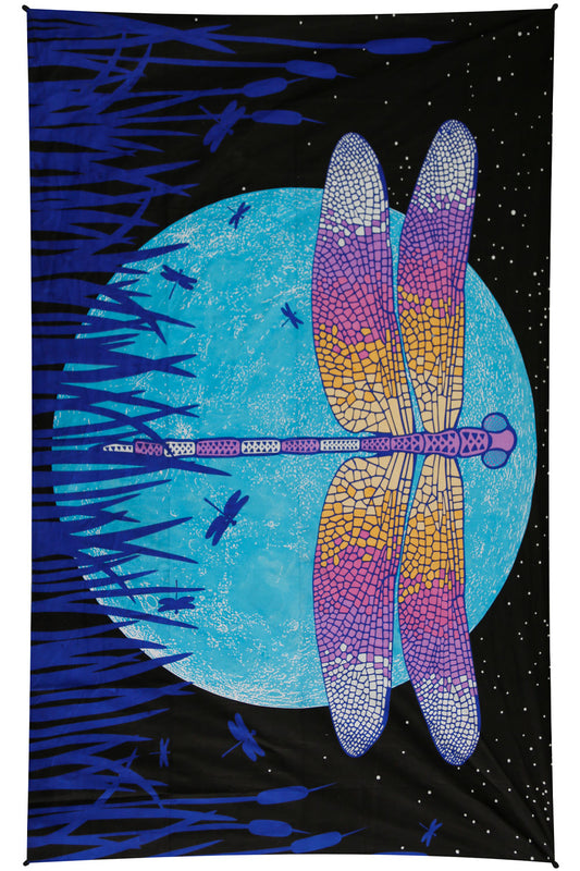 3D Glow in The Dark Dragonfly Moon Tapestry - eDeadShop