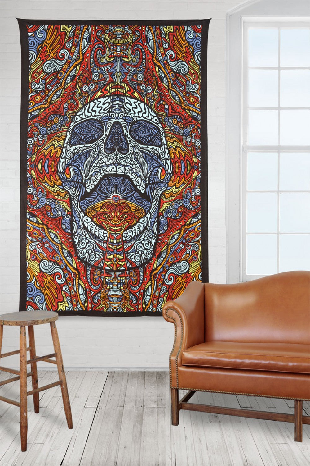 3D Mindful Skull Tapestry - Artwork by Chris Pinkerton - eDeadShop