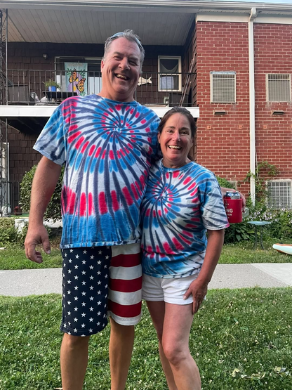 Red Wild and Blue Spiral Tie Dye Shirt