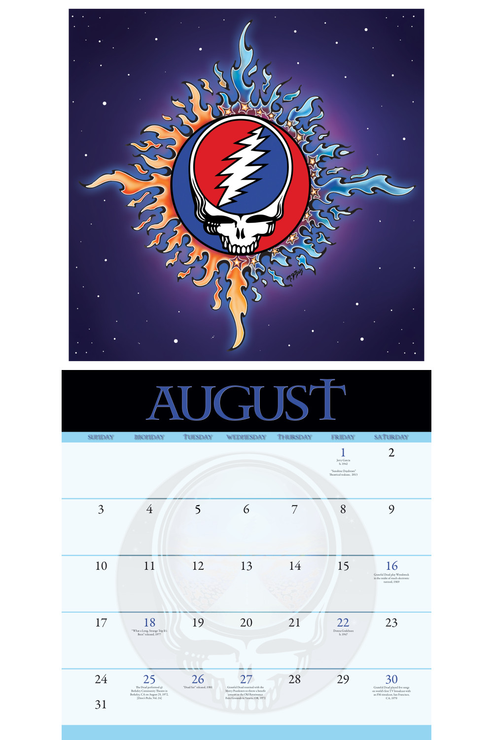 2025 Grateful Dead Wall Calendar 12" x 12"