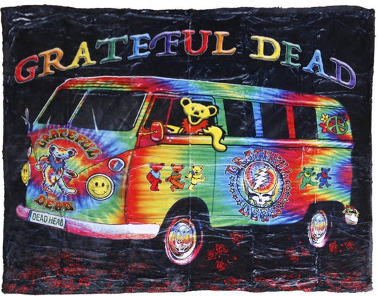 Grateful Dead Tie Dye Bus Fleece Throw Blanket