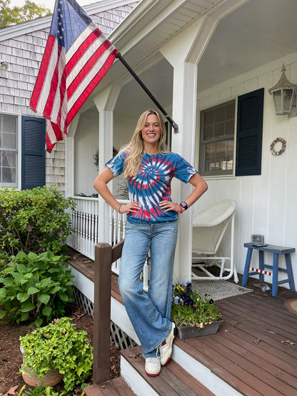 Red Wild and Blue Spiral Tie Dye Shirt