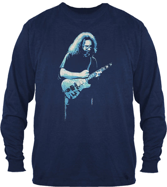 Jerry Garcia 1978 on Navy Long Sleeve t-shirt