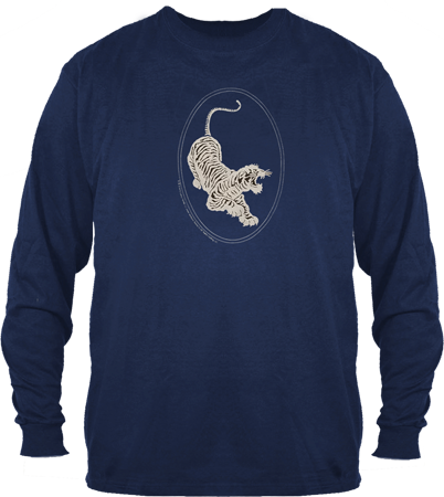 Jerry Garcia Tiger Guitar Long sleeve, Silver Ink on Navy