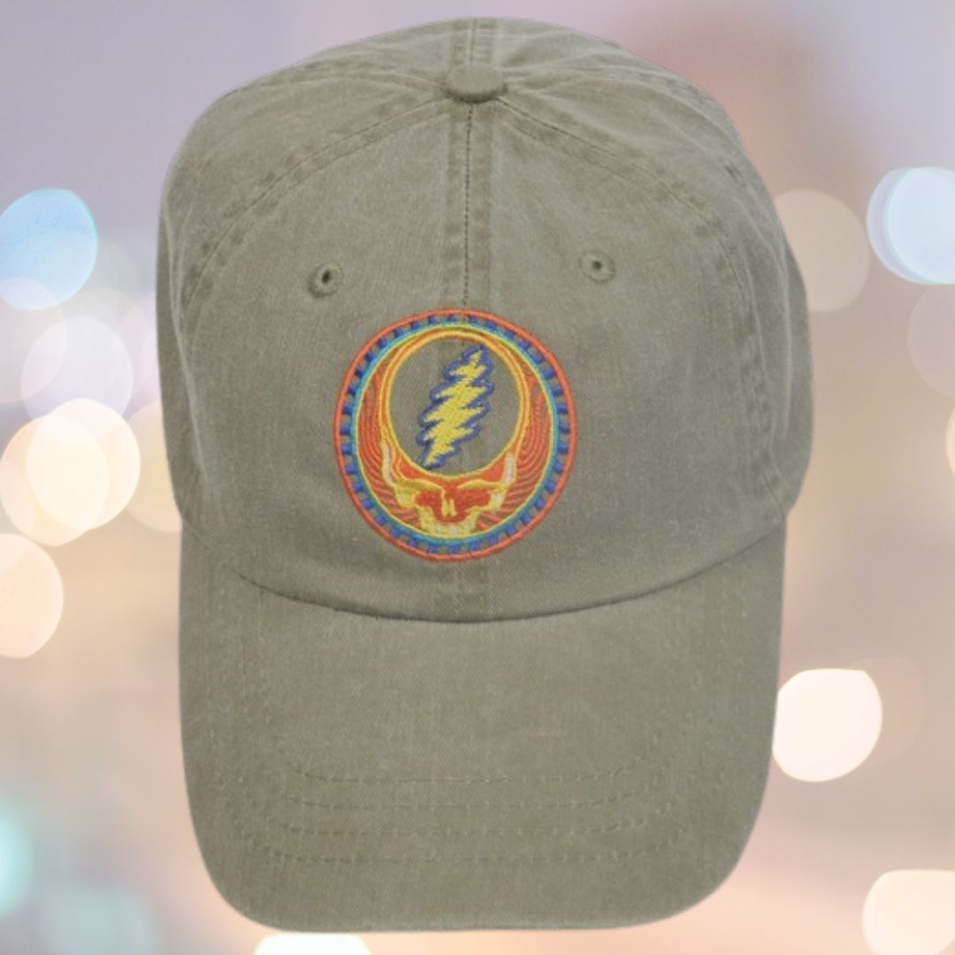 Grateful Dead Orange Sunshine stealie Embroidered Hat- Tan