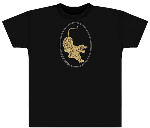 Jerry Garcia Tiger-Guitar shirt. Gold ink on Black