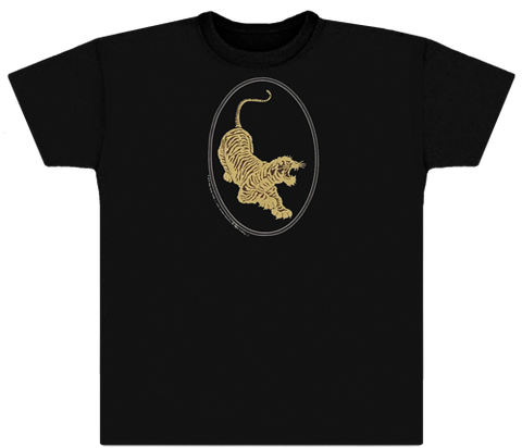 Jerry Garcia/Grateful Dead Tiger-Guitar shirt. Gold ink on Black