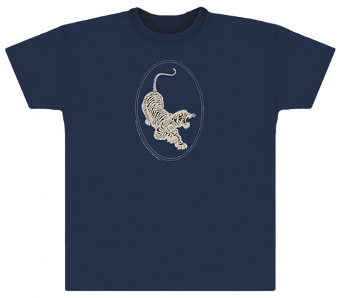 Jerry Garcia/Grateful Dead Tiger-Guitar T-shirt. Silver Ink on Navy