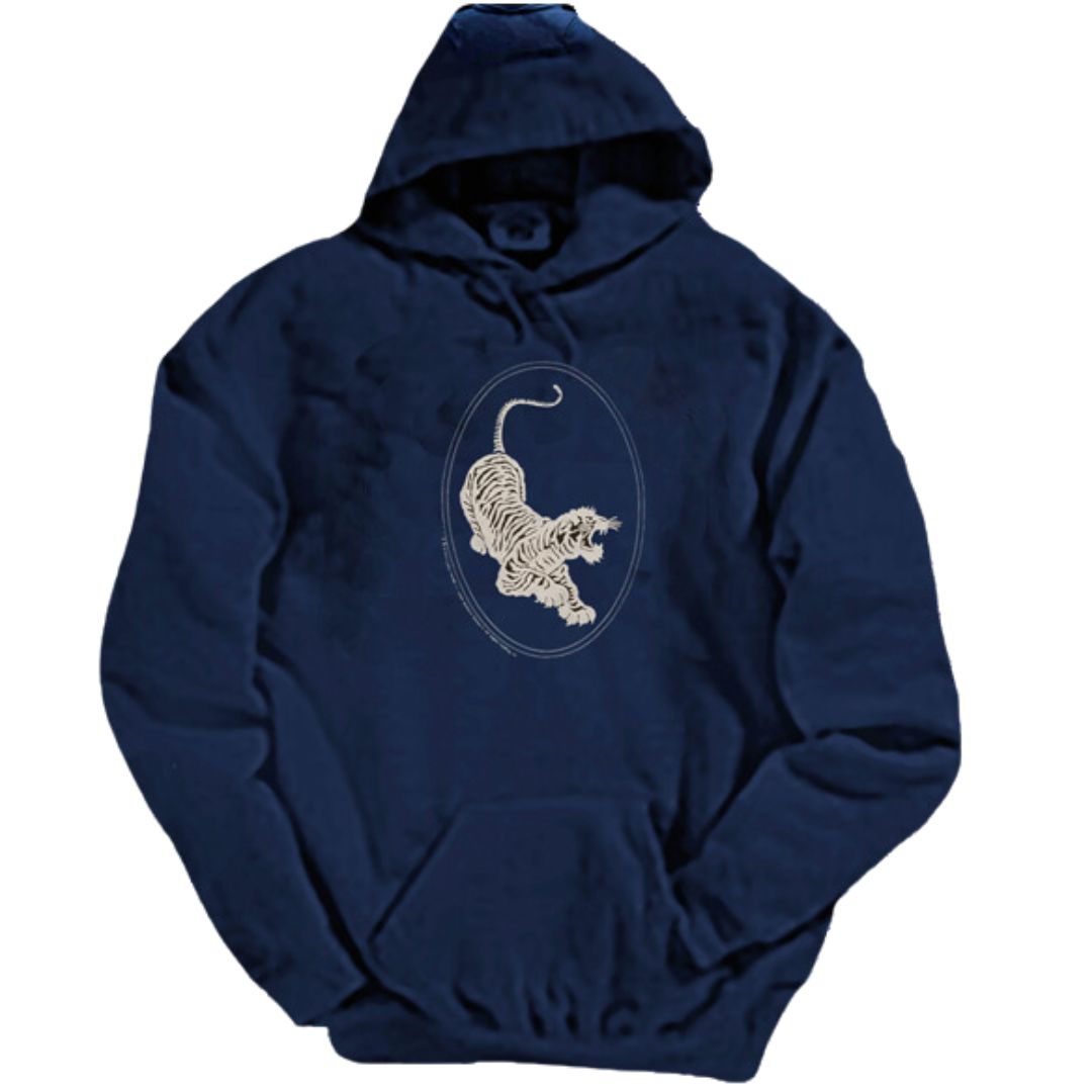 Grateful Dead - Tiger Silver Ink on Blue Hoodie