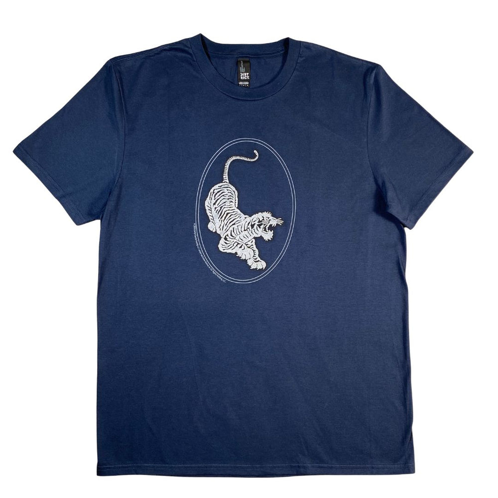 Jerry Garcia Tiger-Guitar T-shirt. Silver Ink on Navy