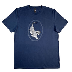 Jerry Garcia Tiger-Guitar T-shirt. Silver Ink on Navy