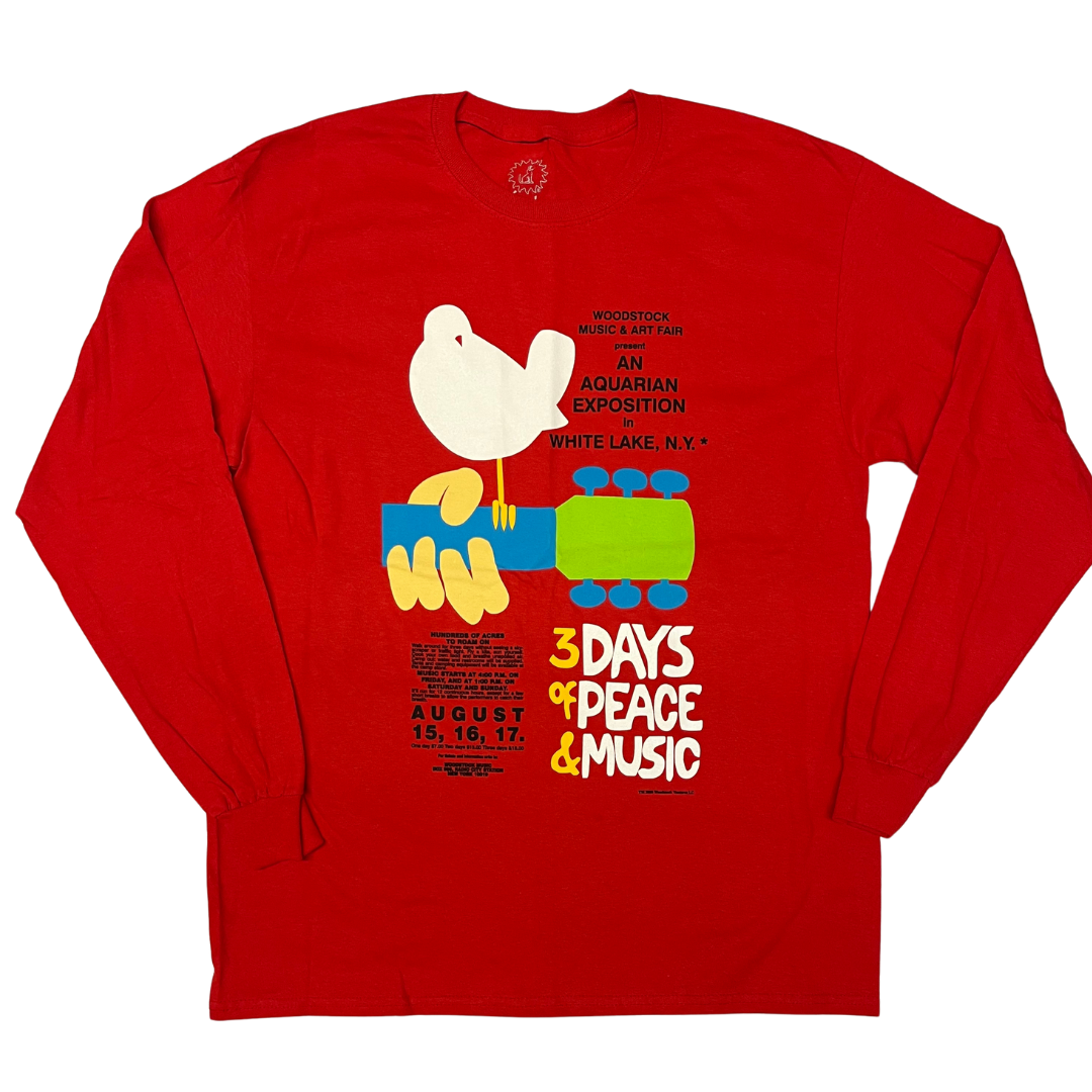 Woodstock Poster Long Sleeve on Red t-shirt