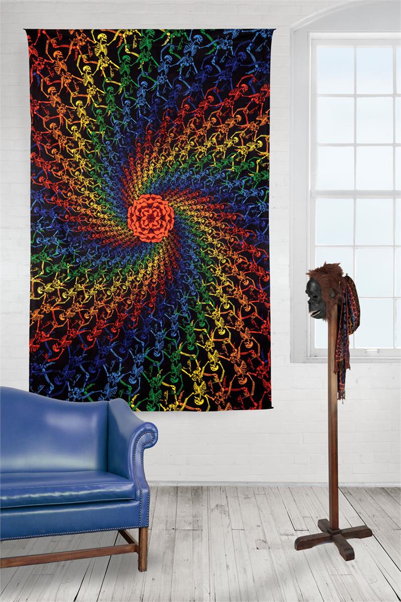 3-D Rainbow Skeletons Spiral Tapestry - eDeadShop