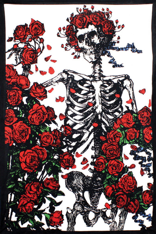3D Grateful Dead Skeleton & Roses Tapestry - eDeadShop