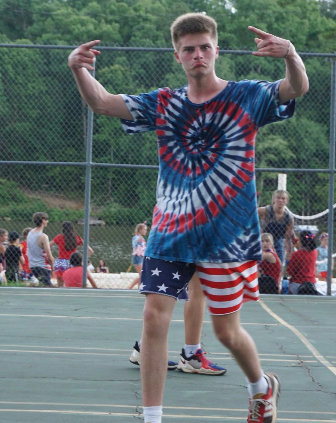 Red Wild and Blue Spiral Tie Dye Shirt